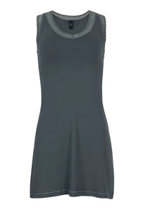 Sleeveless charcoal grey Pima cotton nightdress with lace trim neckline and shoulders