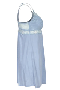 Light blue chambray nightgown with lace detailing and adjustable straps